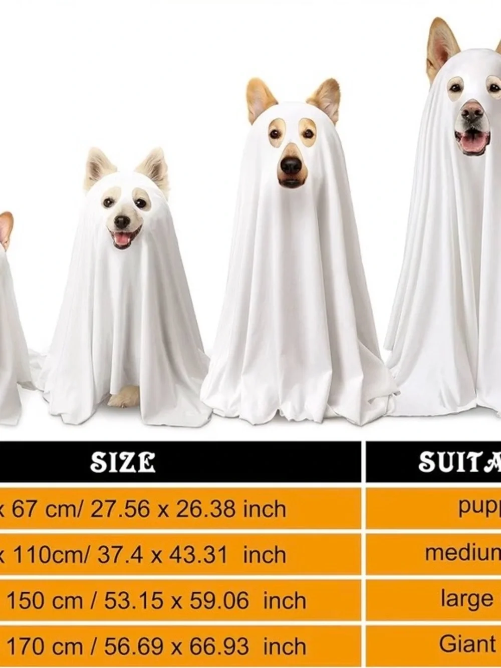 Dog Halloween Ghost Costume with Orange Pumpkin Bucket